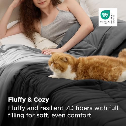 Bedsure Twin Comforter Duvet Insert, All Season Bed Comforter, Quilted Down Alternative Duvet, Box Stitched Comforters with Corner Tabs, Machine Washable, 68 x 88 Inches (Black/Grey) - Image 3