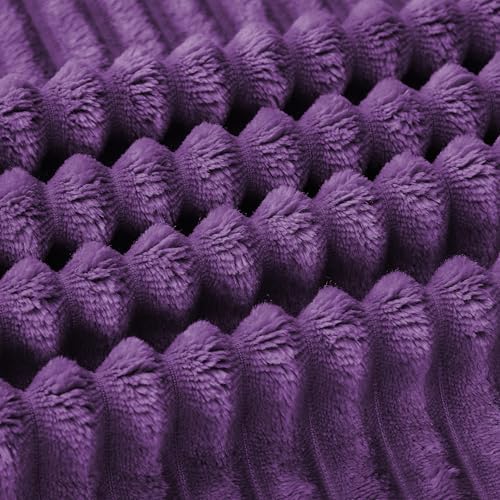 Bnuitland Fleece Throw Blanket, 300GSM Soft Warm Cozy Fluffy Throw for Babys & Pets, Stripe Pattern, All Season Sofa Bed Blanket for Home Decor, Dark Purple 50"x40" - Image 6