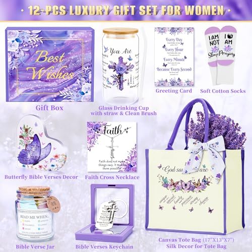 13PCS Christian Gifts for Women Faith,Self Care Package Get Well Soon,Lavender Relaxing Spa Care Package Mothers Day Baskets for Her Mom Friend Sister Wife Valentine's Day Gift, Birthday Gifts - Image 2