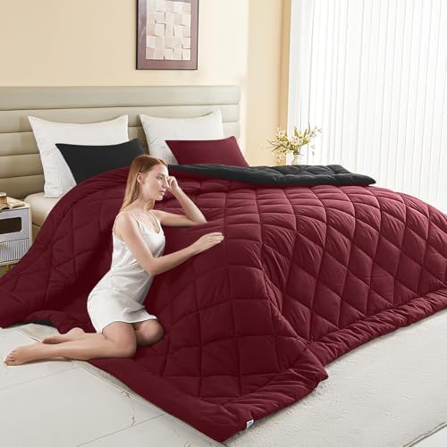 Oversized King Comforter, Extra Large King Size Comforter Oversized, Soft Lightweight Quilt Down Alternativewith 8 Corner Tabs(120x128, Black&Red) by MIOTO