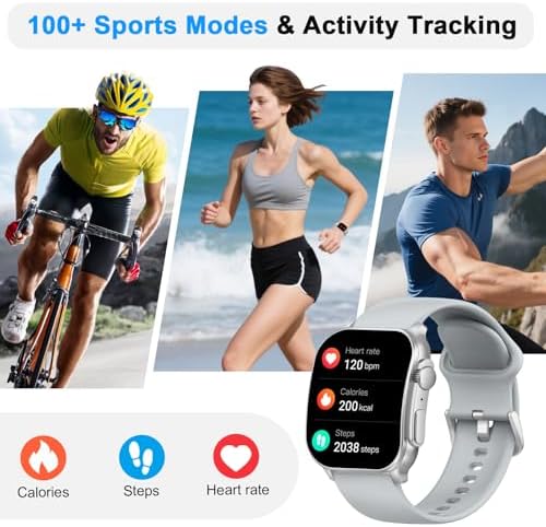 Smart Watch, 2.01" AMOLED Curved Touchscreen Fitness Watch for Men Women, IP68 Waterproof, 24/7 Heart Rate/Sleep Monitor, Fitness Tracker with Pedometer, 120+ Sports Modes, Watch for Android iOS Gray - Image 3