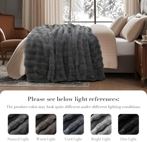 Amélie Home Faux Fur Throw Blanket, Ultra Soft Fuzzy Plush Bubble Blanket for Couch, Bed & Living Room, 60"x80", Cationic Wolf Gray - Image 5