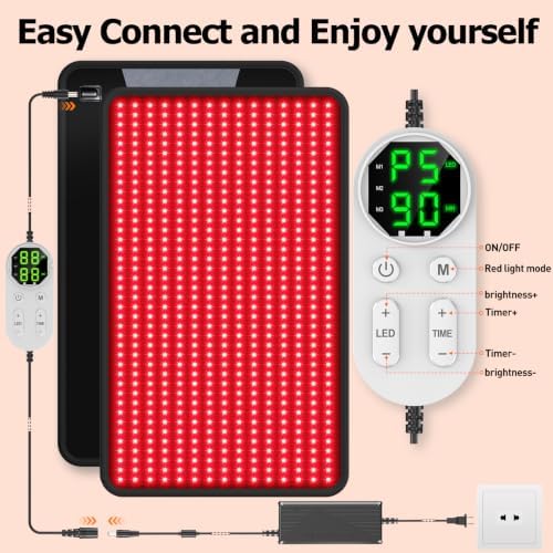 Red Light Therapy Mat for Body, 23.6" x 39.5" Near Infrared Light Therapy Pad with 600 LEDs,660nm & 850nm, Infrared Heating Pad with 3 Modes & 5 Brightness Levels for Improved Sleep - Image 5