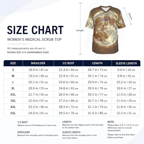 Men's Scrub Top,V-Neck Spill Wrinkle Resistant,3 Pockets-Moon Phase Pattern (2) - Image 5