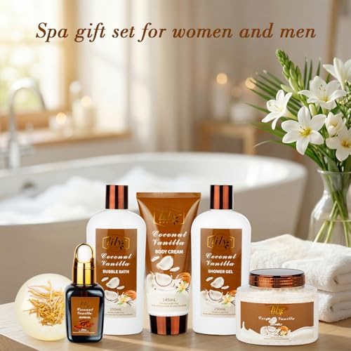 Coconut Vanilla Spa Gifts, 7Pcs Moisturizing Gift Set for Women & Men - Image 4