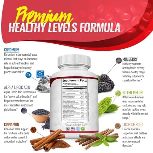 Blood Sugar Complex Supplement - Supports Healthy Blood Sugar Levels Already Within Normal Range All Natural with Cinnamon, Bitter Melon, Chromium, Mulberry, Alpha Lipoic Acid, Non-GMO, 60 Capsules - Image 4