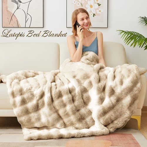Latepis Soft Luxury Faux Fur Bubble Blanket, Thick Warm Cozy Throw Blanket for Couch, Plush Fluffy Blanket for Sofa and Bedroom Women Gift, 50” x 60”, Tie-dye Camel, 860GSM - Image 6