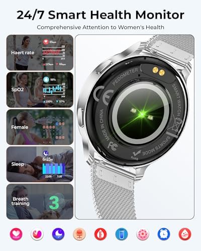 Smart Watch for Women, 1.27" HD Fitness Tracker with 4 Bands & Necklace Gift Set, Heart Rate SpO2 Sleep Monitor, 120+ Sport Modes, Call & Notifications, Smartwatch for Android iPhone, 40mm Silver - Image 5