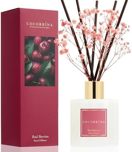 COCORRÍNA Reed Diffuser - Red Berries 6.7 fl oz Reed Diffuser with Sticks, Home Bedrrom Bathroom Shelf Decor by COCORR%C3%8DNA