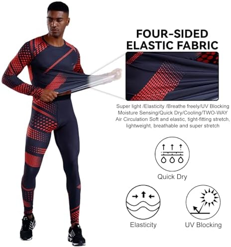 OEBLD Men's Workout Compression Clothes Long Sleeve Compression Shirts and Pants Thermal Base Layer Set - Image 4