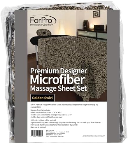 ForPro Designer Microfiber 3-Piece Massage Sheet Set, Golden Swirl - Image 4