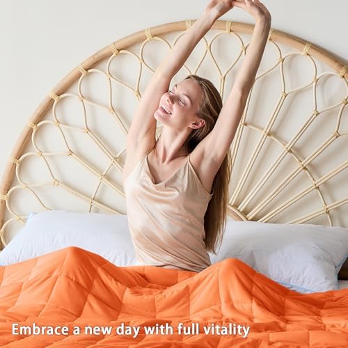 yescool Weighted Blanket for Adults (17 lbs, 60" x 80", Orange) Cooling Heavy Blanket for Sleeping Perfect for 110-130 lbs, Queen Size Breathable Blanket with Premium Glass Bead, Machine Washable - Image 6