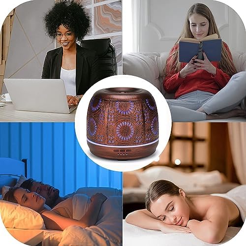 Large Essential Oil Aromatherapy Diffuser for Home Bedroom Metal Hollow Decorative Room Ultrasonic Air Scent Mist Aroma Diffuser 500ML Defusers -Red Copper - Image 6
