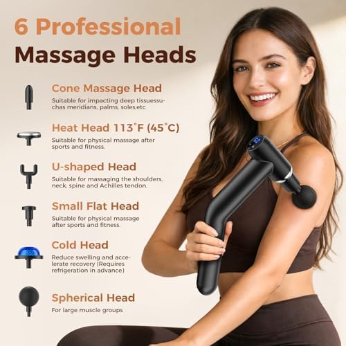 Beyn Hot and Cold Massager Gun with Detachable Extended Handle, 6 Massage Heads & LCD Display - Deep Tissue Massager for Neck Back Body Muscle Pain Relief - Image 6