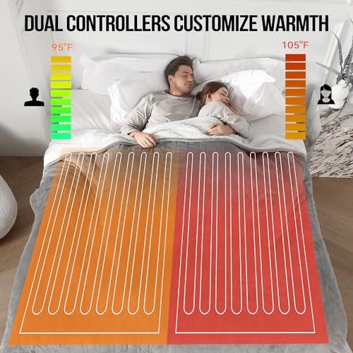 ESTINGO Heated Blanket Queen Size, 84"x90" Queen Electric Blanket Dual Control with 5 Heating Levels & 10 Hours Auto Off, Electric Heated Blanket with Soft Sherpa for Bedding, Light Gray - Image 2