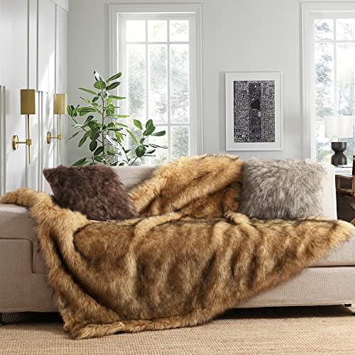 Luxury Plush Faux Fur Blanket Queen Size, Long Pile Golden Yellow with Black Tips Throw, Oversized Super Warm, Fuzzy, Elegant, Fluffy Decorative Blanket for Sofa, Armchair, Couch and Bed, 90"x90" - Image 3