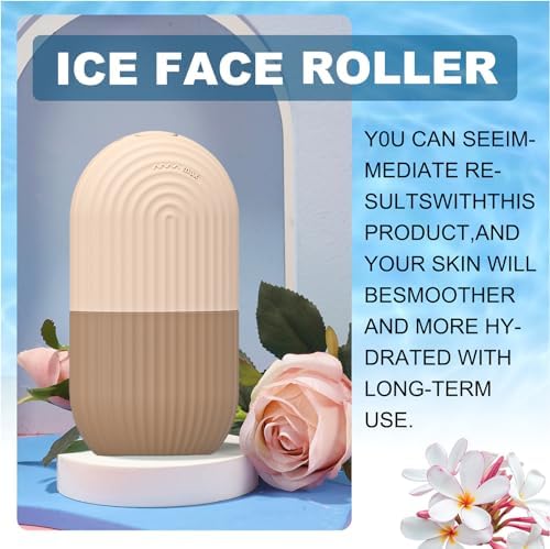 Joyeee Ice Face Roller, Reusable Silicone Mold Face Massage Eye Facial Beauty Skin Care Tools Apply Ice for Shrink Pores Anti Wrinkle Reduce Puffiness Improve Skin Elasticity, Striped, Brown - Image 6