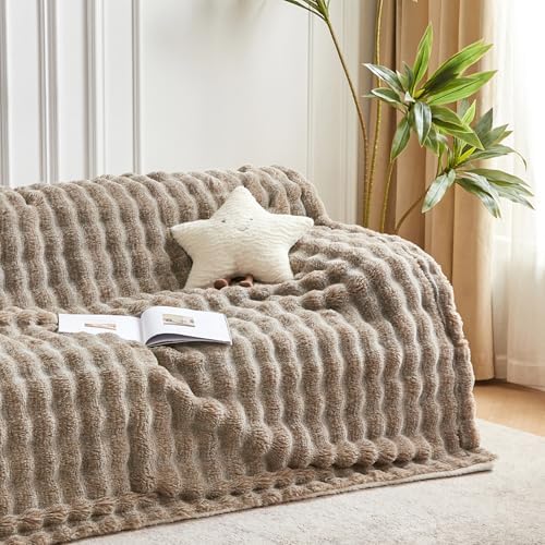 60x80 Inches Ultra-Soft Fuzzy Faux Fur Plush Twin Size Blanket - Thick, Warm Sherpa for Couch, Sofa, Bedroom, Camping - Decorative Blanket for Cozy Warmth, Bubble Dark Brown - Image 5