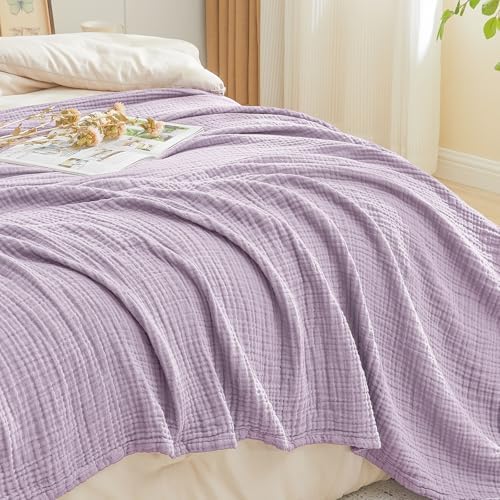 EMME Cotton Muslin Throw Blanket Lavender 50"x60" Couch Breathable Gauze Blanket Soft Lightweight - Image 2