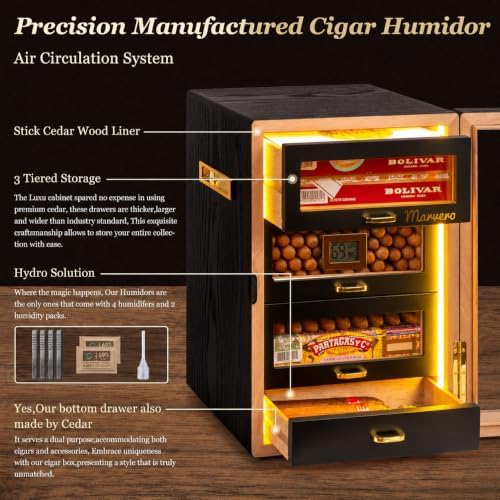 200-Count Black Cigar Humidor Cabinet with Digital Hygrometer, LED - Image 4