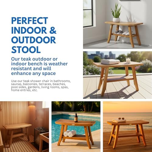 EcoDecors Satori 28-Inch Teak Shower Bench, Natural Finish, Slatted Top - Image 6