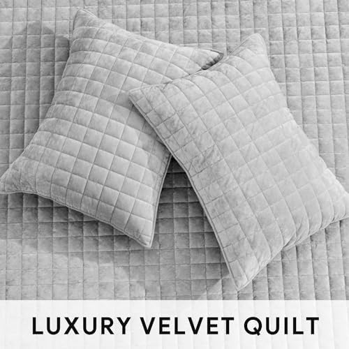 RECYCO Channel Box Stitch Velvet Quilt Set, King Size, Frost Gray - Image 4