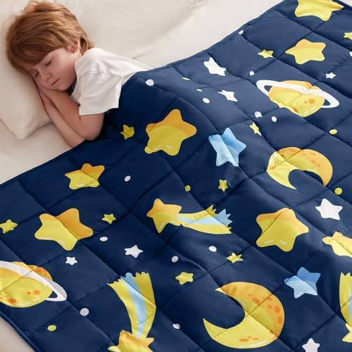 anfie Weighted Blanket(36"x48" 3lbs) Weighted Blanket Cooling Blanket for Resting,Throw Size Breathable Blanket with Premium Glass Bead(Navy Blue Moon) by anfie