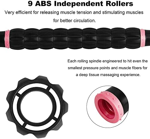 YANSYI Professional 9-Roller Deep Tissue Massage Stick - Portable Muscle Recovery Roller for Athletes, Relieves Post-Workout Soreness & Leg/Back Pain - Portable Physio Tool (Pink) - Image 3