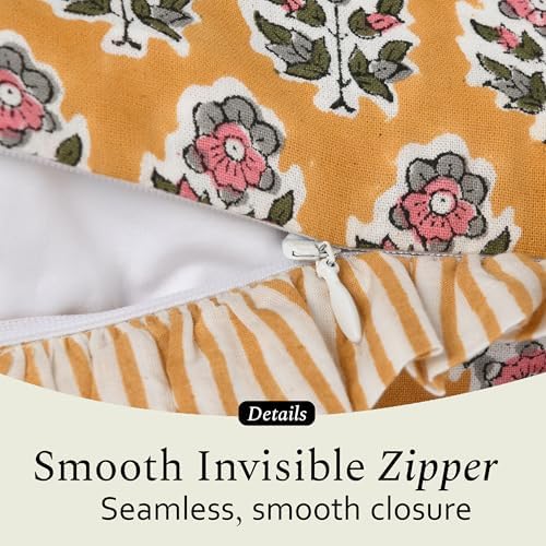 CPC Yellow Citrine Ruffle Throw Pillow Covers for Couch, 24x24 Inch Cotton Stripe Ruffle Couch Pillows for Living Room, Hidden 20 Inch Zipper Boho Pillow Case or Cute Outdoor Ruffle Pillows - Image 7