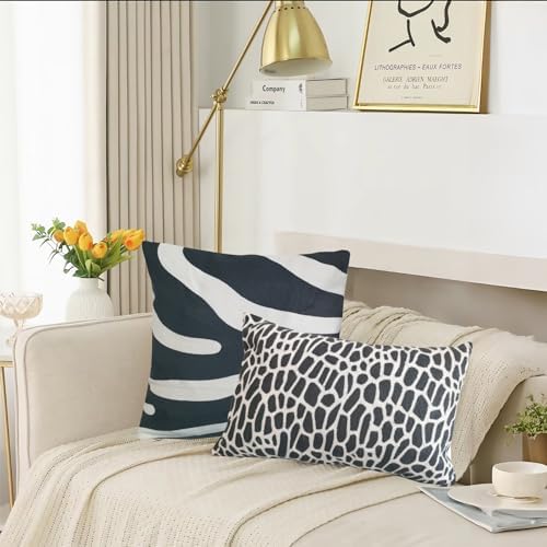 2PCS Pack Decorative Pillowcase Zebra Animal Stripe Dark Gray Black and White Embroidered Decorative Throw Pillow Cover 17x17 inch Grey Black Modern Pattern Animal Stripes Chic Zebra Pillow - Image 7
