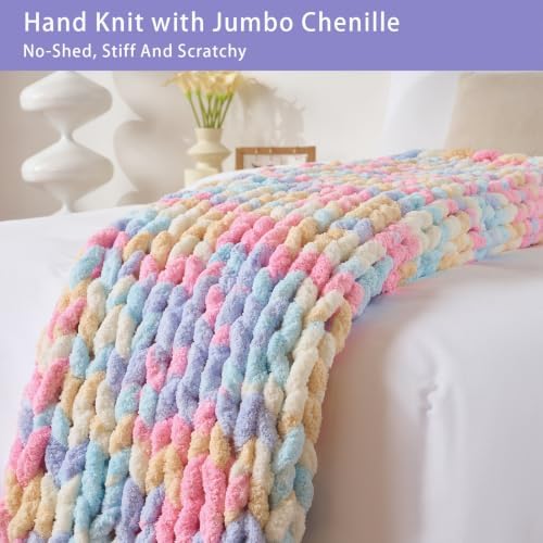 Bigacogo Chunky Knit Throw Blanket for Couch, 40x60 inches, Pink Blue Mix - Image 5