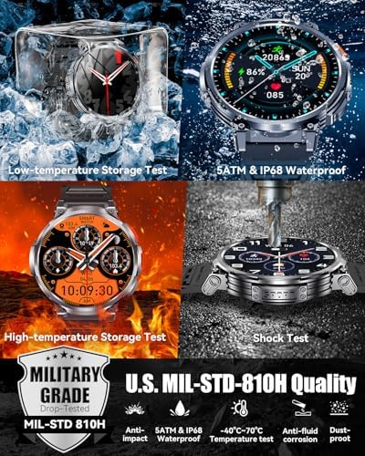 Military Smart Watch for Men, 1.85" Big Screen, Flashlight, 930mAh Battery - Image 4