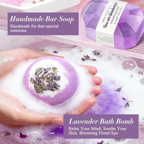Spa Gifts for Women 7 Pcs Home Spa Kit Lavender Bath Set,Spa Gift Baskets Self Care Gifts Spa Gifts for Women Birthday,Mothers Day Basket Easter Christmas Bath Set - Image 3