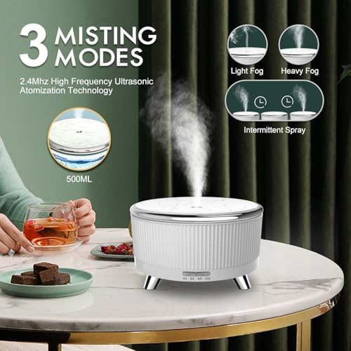 Diffusers for Essential Oils Large Room, Aromatherapy Diffuser with Remote Control,7 Colors Lights 3 Mist Mode for Women Office Home White Sliver - Image 2