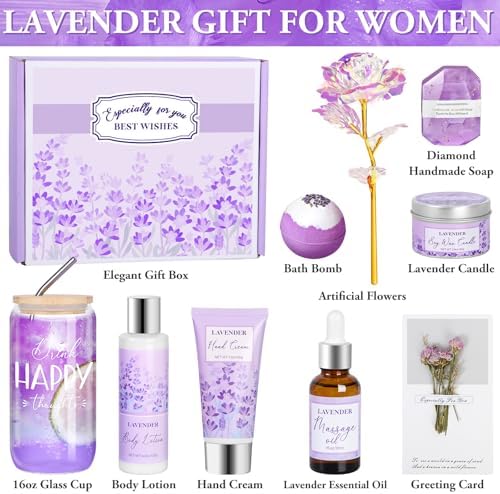 Spa Gifts for Women, Lavender Gift Baskets, Birthday Gifts for Women, Bath and Body Relaxing Self Care Care Package Home Spa Bath Gift for Her Mom Sister Wife Female Friends Coworker Employee - Image 2