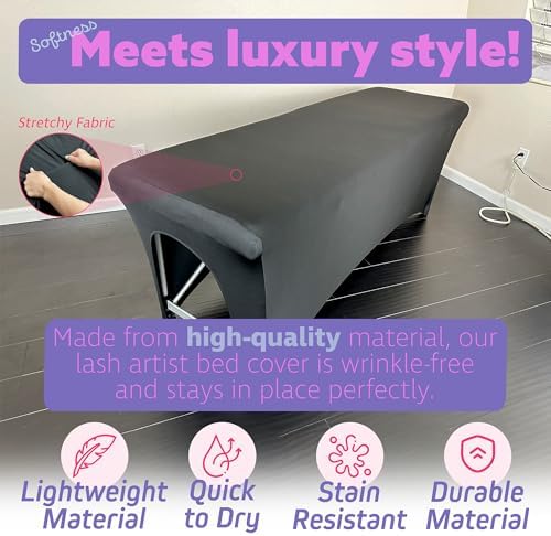 Massage Table Cover, 6 ft Stretch Lash Bed Cover, Black - Image 2