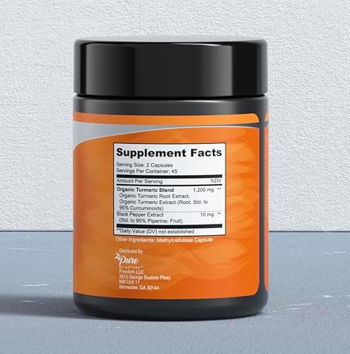Pure By Nature Turmeric Curcumin Supplement with Black Pepper Extract - 95% Curcuminoids Turmeric Supplement, Organic High Absorption Antioxidant Support for Joint Immune Health – 1200mg/Serving (90) - Image 3