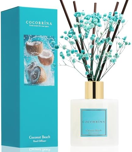 COCORRÍNA Reed Diffuser - Coconut Beach 6.7 fl oz Reed Diffuser with Sticks, Home Bedrrom Bathroom Shelf Decor by COCORR%C3%8DNA