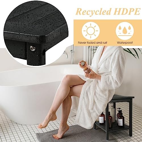Apolimi HDPE Shower Bench, Shower Stool with Storage Shelf 2-Tier Spa Stool for Inside Shower,Water Resistant & Non-Slip Design Shower Seat (Black L Size) - Image 4