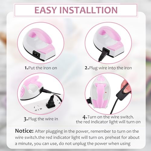 Honoson Mini Craft Iron with Charging Base Tiny,Light Pink,White - Image 3