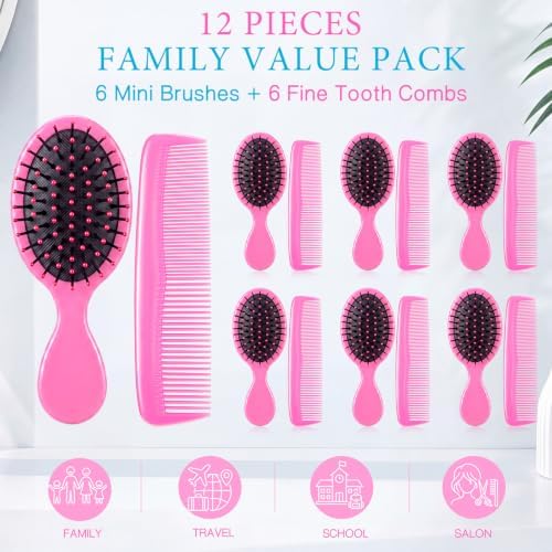 Epakh 12 Hair Brush Comb Set Wet Detangling Mini for Travel, Pink - Image 5