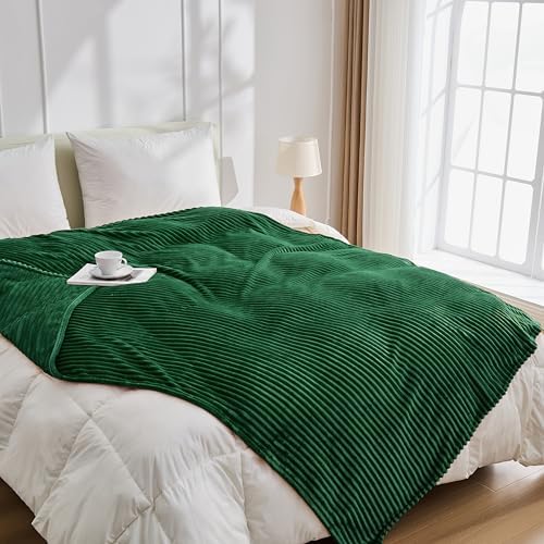 Bnuitland Fleece Throw Blanket, 300GSM Soft Warm Cozy Fluffy Throw for Babys & Pets, Stripe Pattern, All Season Sofa Bed Blanket for Home Decor, Dark Green 50"x60" - Image 3