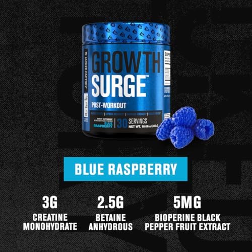 Jacked Factory Growth Surge Creatine Post Workout w/L-Carnitine - Daily Muscle Builder & Recovery Supplement with Creatine Monohydrate, Betaine, L-Carnitine L-Tartrate - 30 Servings, Blue Raspberry - Image 3