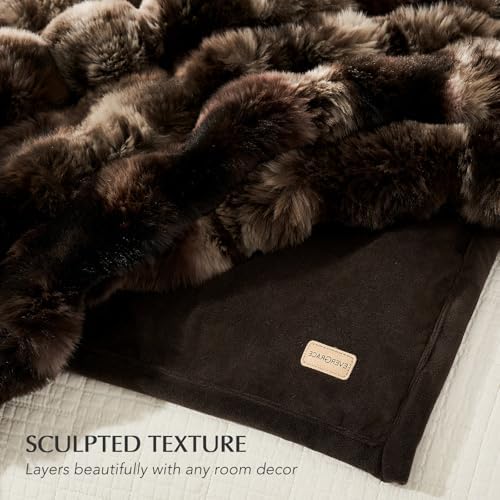 EverGrace Faux Rabbit Fur Bubble Throw Blanket, 50"x60", Mocha Brown - Image 5