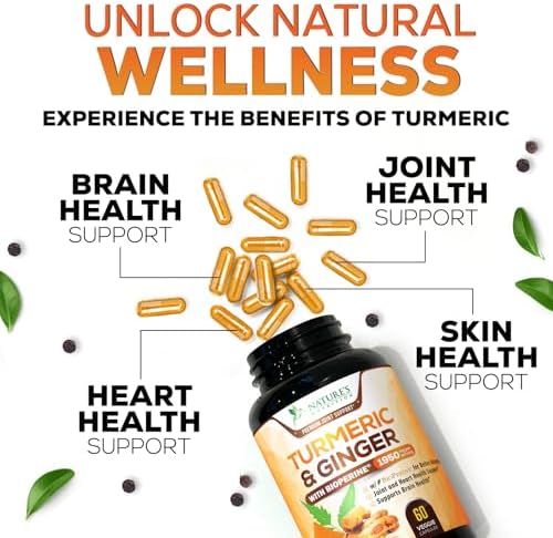 Turmeric Curcumin Supplement - 95% Curcuminoids with Organic Turmeric & Ginger, BioPerine Black Pepper Extract for Best Absorption, Natural Vegan Joint Support, Non-GMO, Bottled in USA - 60 Capsules - Image 6