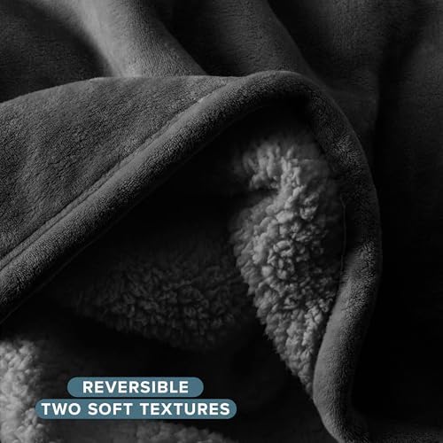 Bare Home Sherpa Fleece Blanket (Twin/Twin XL, Black with Black Sherpa) - Image 5
