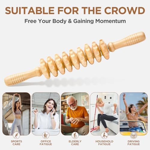 Wooden Cellulite Muscle Roller for Legs and Thighs - Handheld Fascia Blaster Tool for Muscle Relief, Lymphatic Drainage & Body Sculpting - Anti Cellulite Massager for Women and Men (9 Wheel) - Image 5
