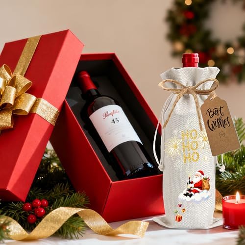 1Pcs HOHOHO Wine Bags Christmas Gift Bag, Wine Bottle Bags Merry Xmas Bottle Covers for Merry Christmas,Holiday Party, Birthday,Storage with 1Pcs Kraft Blessing Cards and natural jute rope - Image 4