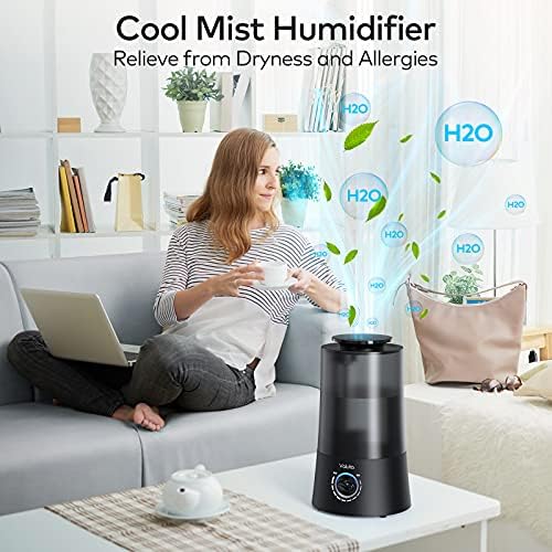 Humidifiers for Bedroom - 4L Cool Mist Humidifier Top Fill Oil Diffuser Quiet Ultrasonic Humidifiers for Home Large Room with Adjustable 360° Rotation Nozzle, Auto Shut-Off, Humidifiers for Baby - Image 6