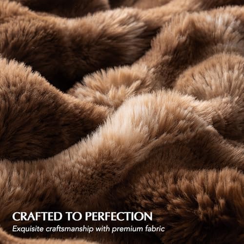 EverGrace Faux Rabbit Fur Bubble Throw Blanket, 60"x80", Lion Caramel - Image 4